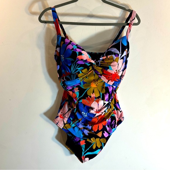 PROFILE by Gottex SZ 16 One Piece Floral Bathingsuit Ruching Padded NEW WITH TAG - Picture 2 of 16